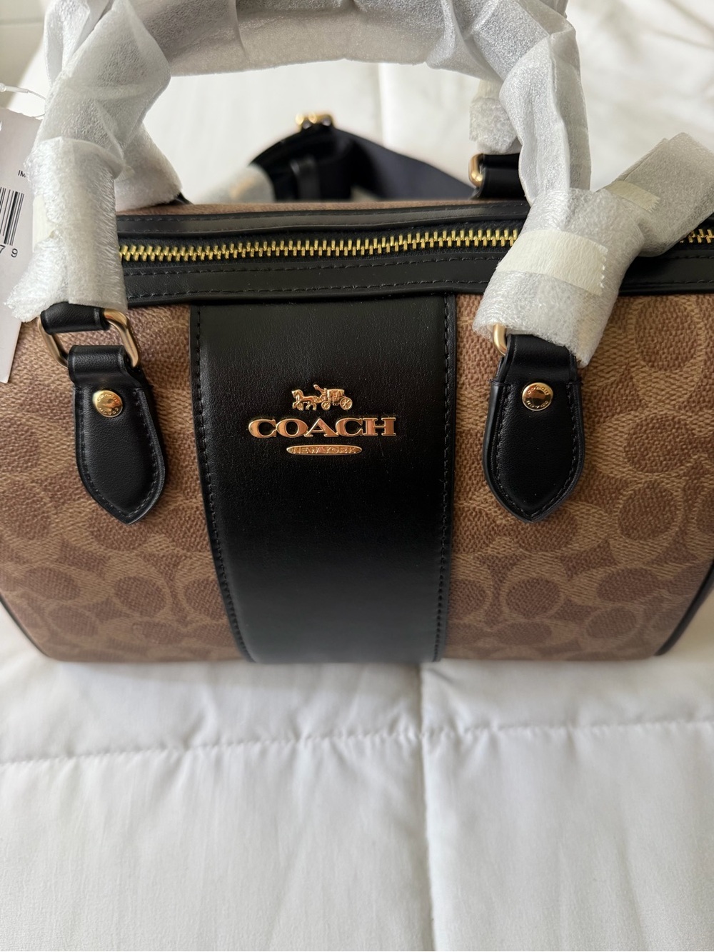 Coach Brown Signature Canvas Mini Satchel with Black Center Panel - Picture 4 of 6